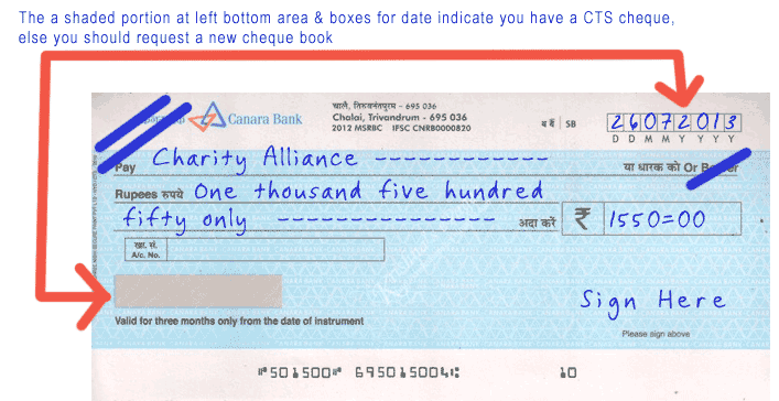 cheque bank draft or Charity to  a donation  How Alliance send cheque does